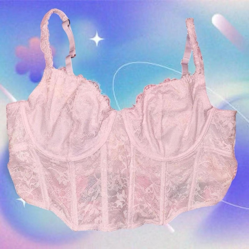 🎀🌸pink lace cropped corset bustier  - gilly hicks, sz xxl. no flaws!🌸🎀